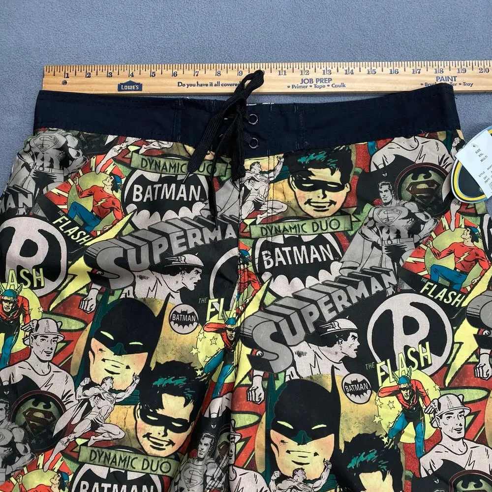 Batman DC Comics Retro Swim Trunks Mens 2XL Superman Flash Lined Pocket‎ Beach